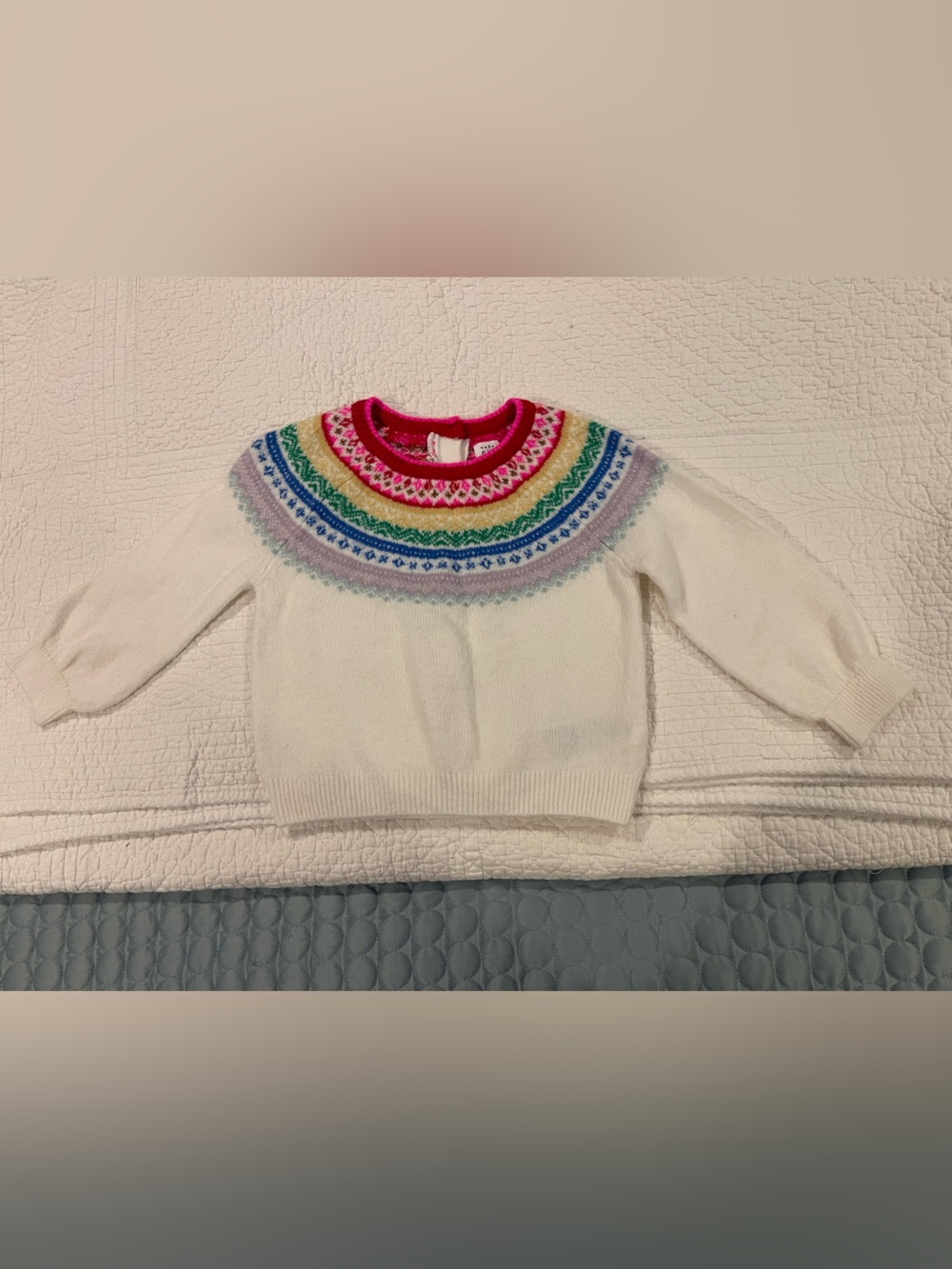 Baby GAP White Knit Sweater Rainbow Fair Isle Yoke 18-24 Months Feminine PRIDE